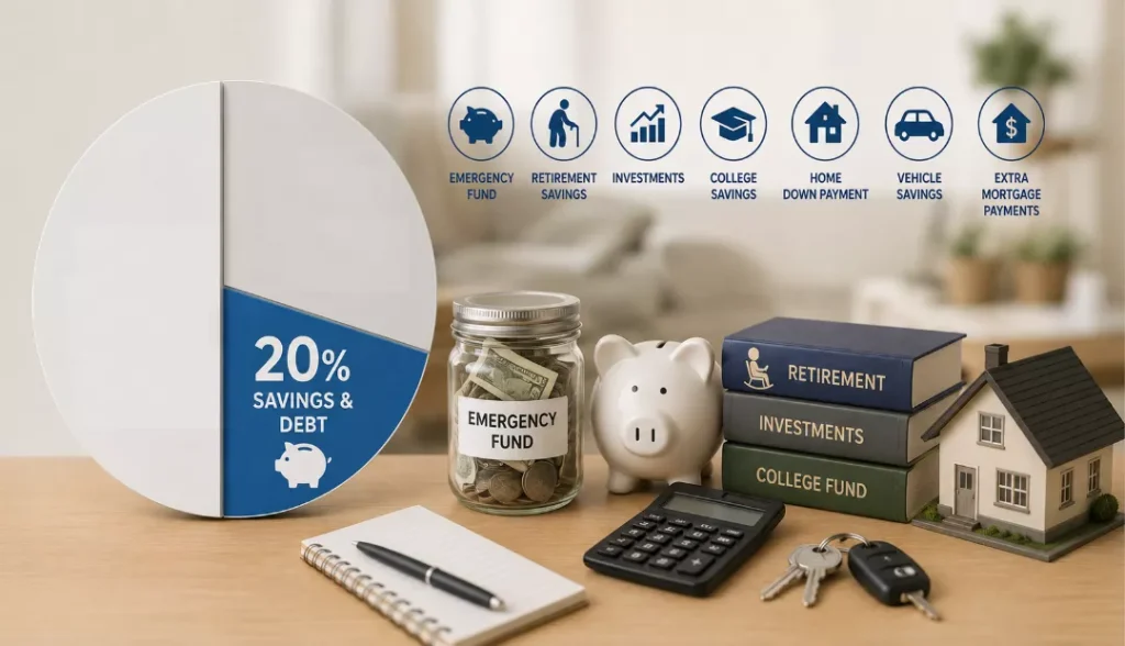 20% – Savings & Debt Repayment